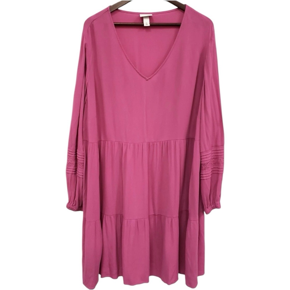 AVA & VIV Womens Tiered‎ Babydoll Peasant Dress Size 1X Pink Prairie Cottagecore